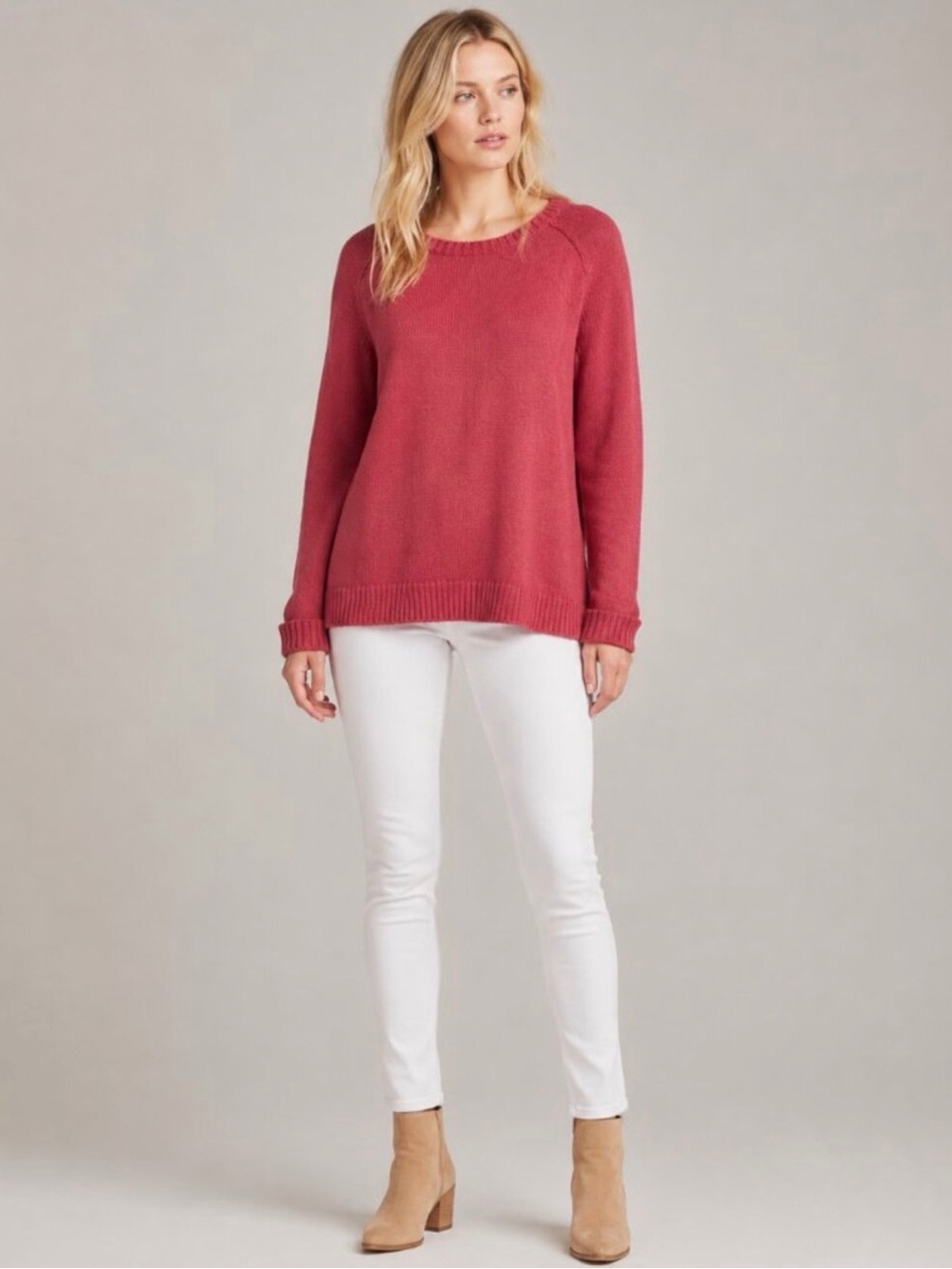 Lands' End Relaxed Crewneck Sweater in Orangish Red